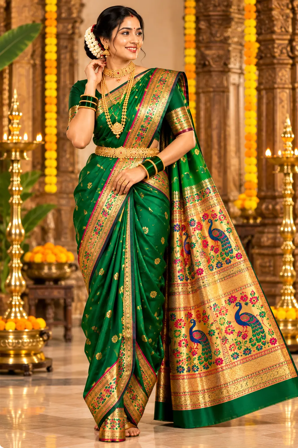 Festive Green Silk Saree Portrait