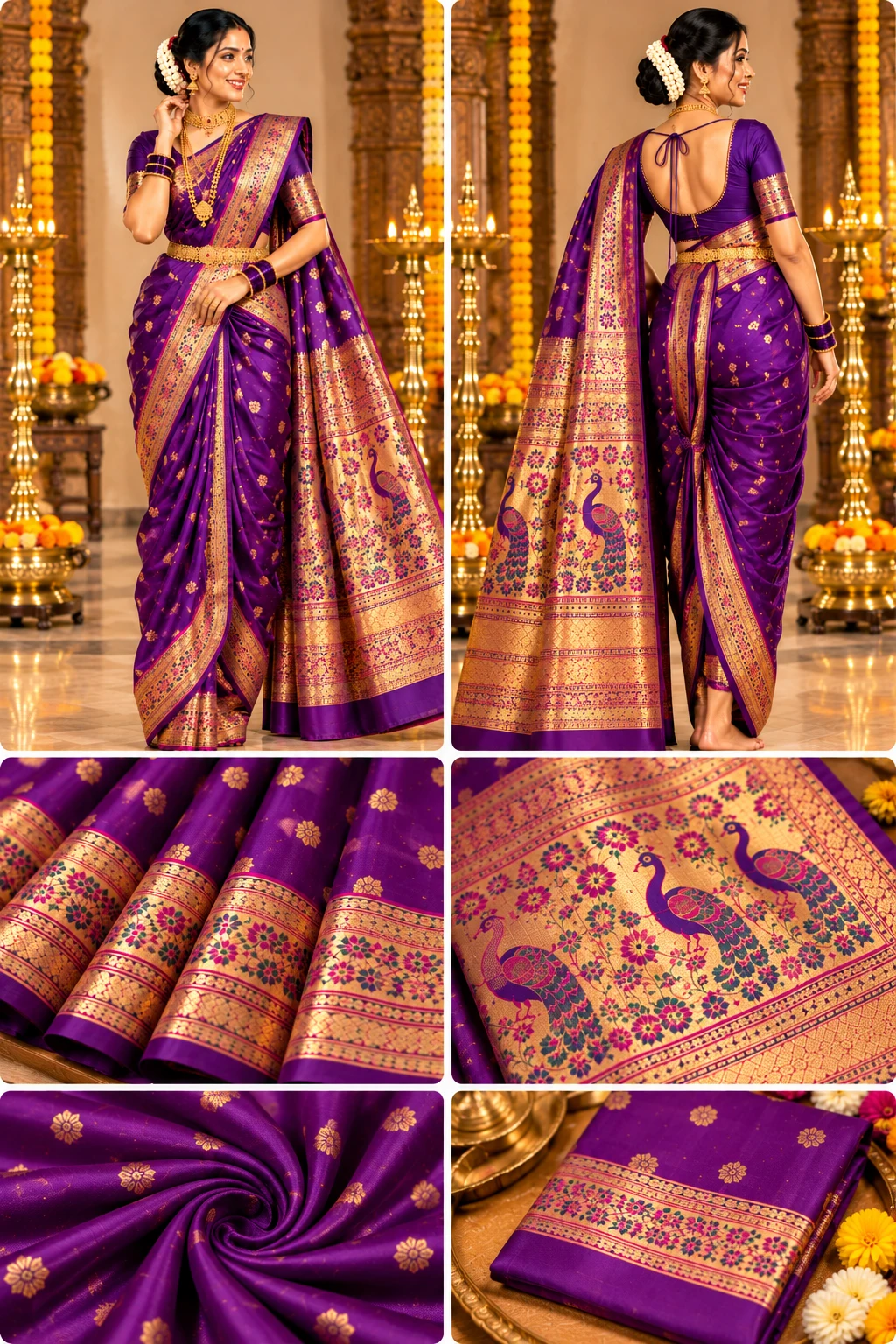 Purple and Gold Silk Saree Showcase