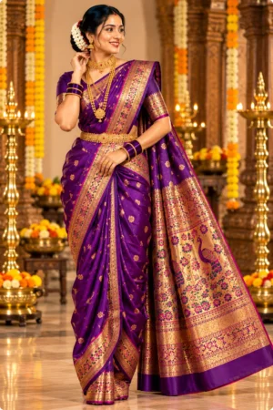 Royal Purple Banarasi Silk Saree – Elegant Traditional Festive Wear